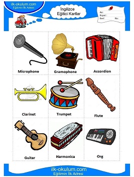 ingilizce Müzik-Aletleri flashcard-eğitici kartlar 